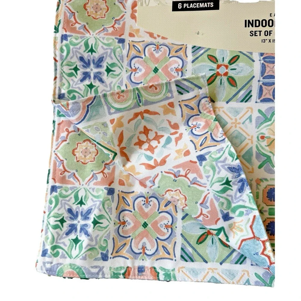 Tommy Bahama Indoor Outdoor Placemats Coastal Tiles Fade and Waterproof Set of 6